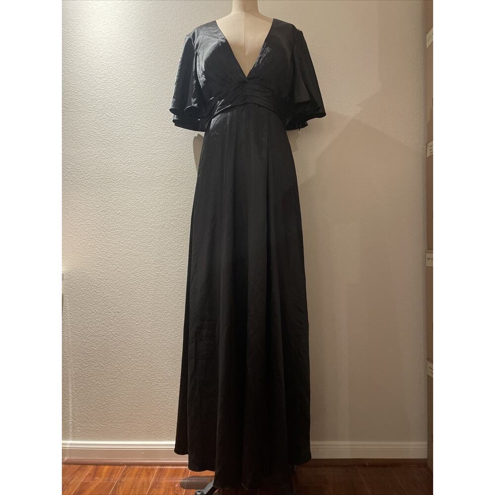 hebeos, long black evening gown, v neck, size 12